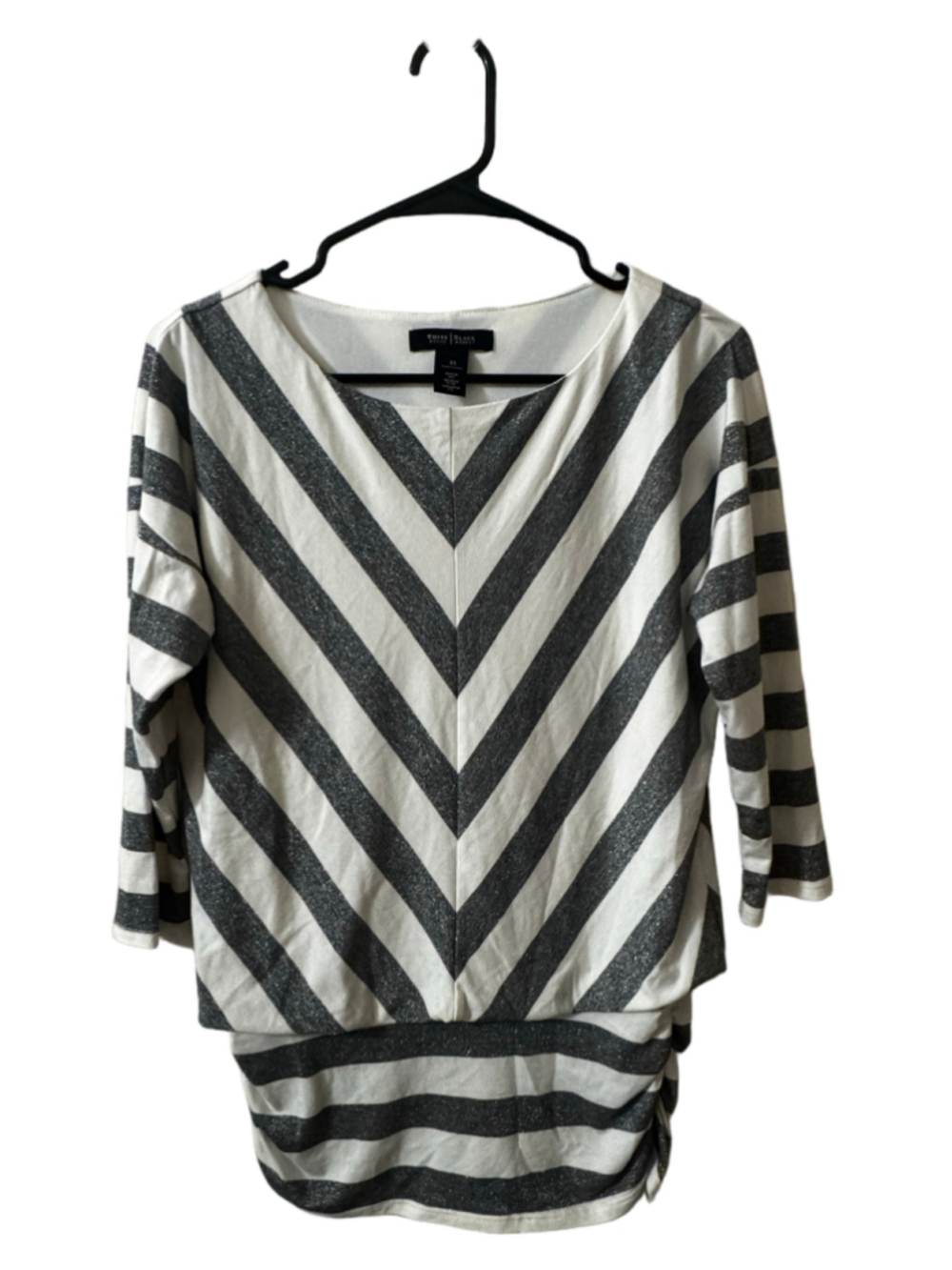 White House Black Market XS Gray White Chevron Stripe Tunic Top Made in USA
